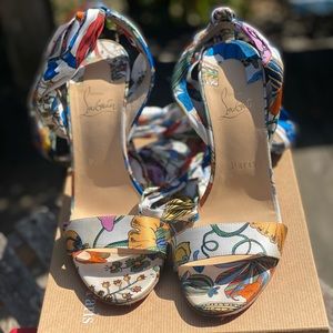 Christian Laboutin-Sandale Du Desert 100 Crepe Blanco Multi